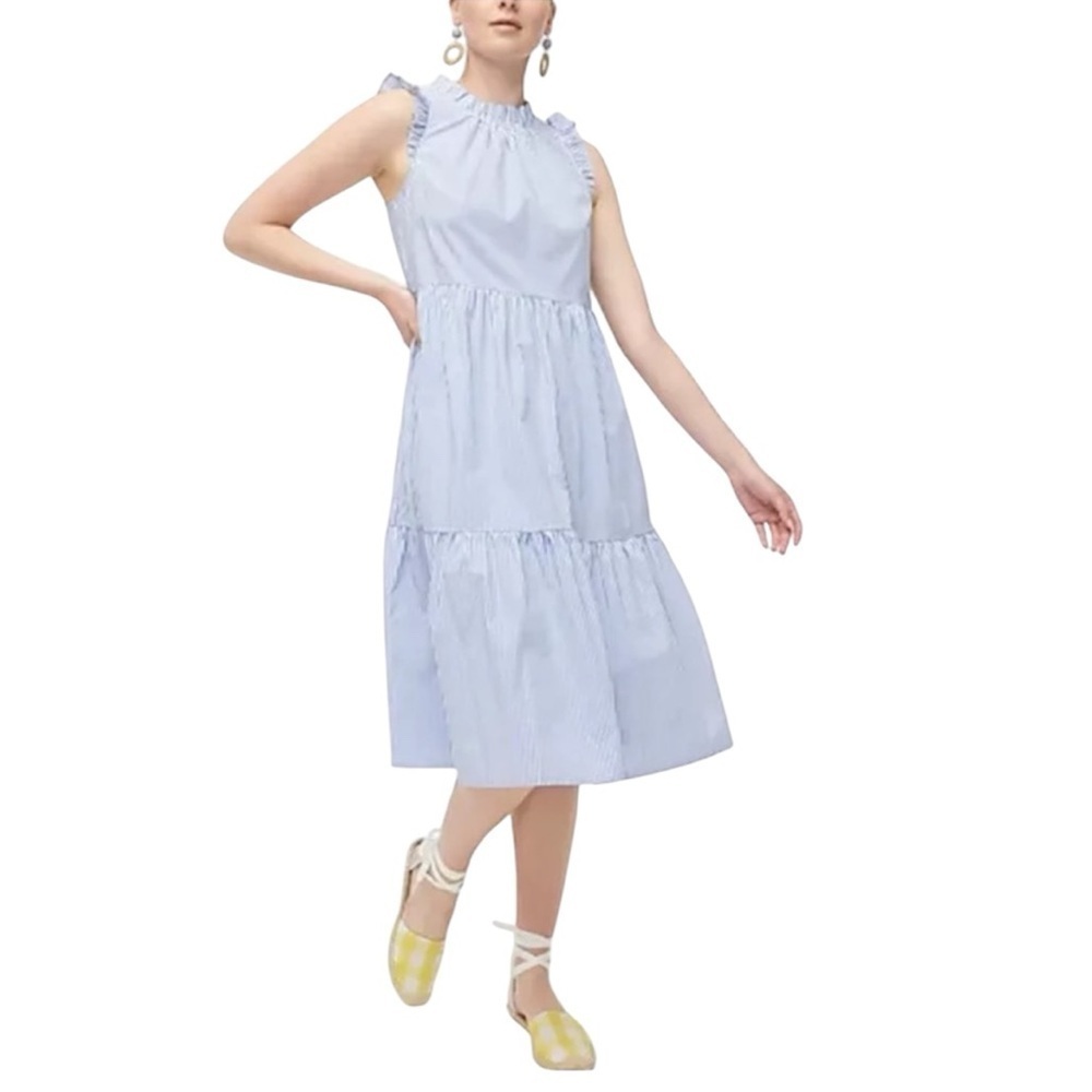 J. Crew Tiered Midi Ruffle Dress Stripe